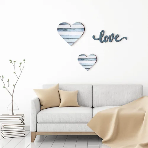 Vista 7 de 3 piezas de corazones de madera decoración corazón letrero de madera rústico colgante placa de amor para pared, hogar, granja, sala de estar Azul