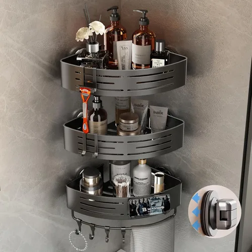 Vista 14 de Voldra Organizador de Ducha de Ventosa, 1 Paquete de Estantes de Ducha para Ducha Interior Sin Taladro, Organizador de Ducha de Sujeción de Aluminio