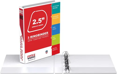 Vista 3 de Carpeta de 3 aros, aros inclinados con forma en D, portada con bolsa transparente.