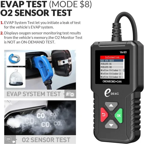 Vista 5 de Escáner EDIAG OBD2 YA-101 Lector de código automático para comprobar la luz del motor, sensor O2, prueba EVAP, prueba de monitor a bordo