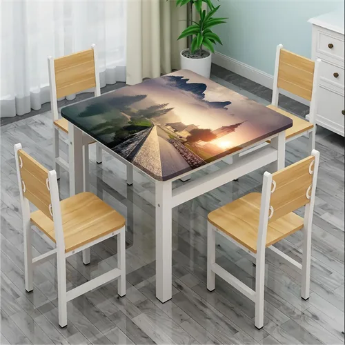 Vista 4 de Mantel cuadrado para mesa de paisaje, majestuosa escena matutina brumosa Triglav National Elástico, se adapta a mesas de 24 x 24 pulgadas