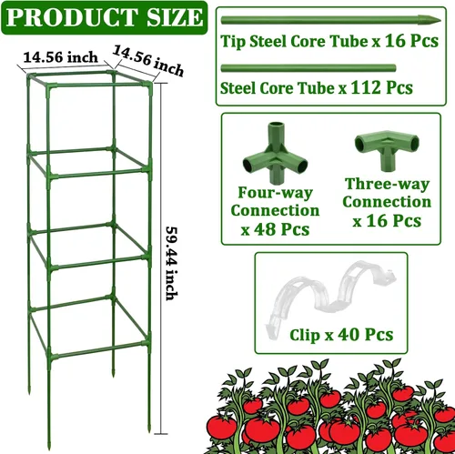 Vista 2 de ZeeDix Paquete de 4 jaulas de tomate resistentes de 60 pulgadas con clips Verde-Paquete de 4