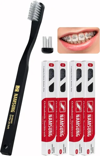 Vista 12 de Cepillo de dientes ortodóntico en forma de V para frenos, cerdas en espiral, cepillo de dientes para soportes y cables, limpieza de mango