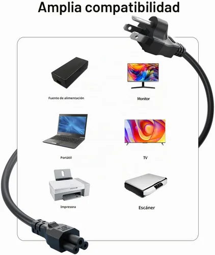 Vista 3 de Superer Cable de alimentación de CA C5 de 4 pies y 3 clavijas, cable