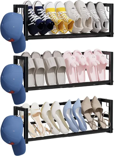 Vista 8 de Paquete de 2 zapateros estrechos de pared para espacios pequeños, zapatero colgante con capacidad para 8 pares, almacenamiento de zapatos de pared