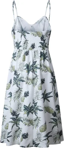 Vista 3 de SWQZVT - Vestido a media pierna con tirantes botones bolsillos y estampado floral ideal para el verano disponible en tallas S-3XL