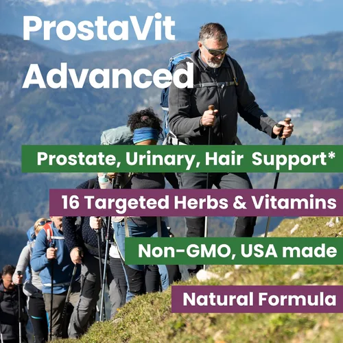 Vista 2 de Prostavit Suplemento de apoyo de próstata para hombres – Saw Palmetto 600 mg, corteza de Pygeum, semillas de calabaza, ortiga y zinc – Flujo