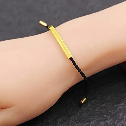 Vista 7 de Uloveido Pulseras de cuerda grabadas personalizadas, pulsera de barra fina de acero inoxidable a juego para mujeres y niñas, pulseras de cuerda