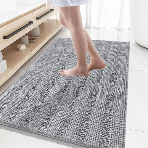 Vista 16 de Grandaily Alfombras de baño de felpilla a rayas de 24 x 16 pulgadas, extra gruesas y suaves, absorbentes, parte trasera de goma, alfombra de ducha
