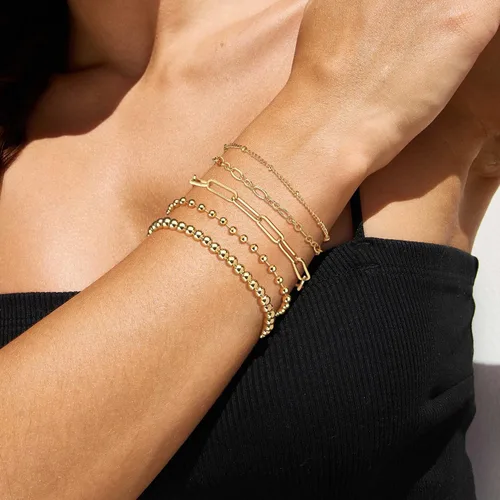 Vista 6 de DEARMAY Juego de pulseras de oro para mujer, a la moda, delicadas, chapadas en oro real de 14 quilates, apilables