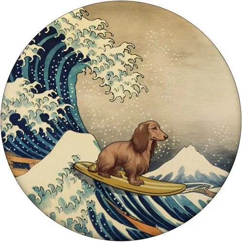Vista 3 de Surfeando perro salchicha de pelo largo Kanagawa Wave PopSockets PopSockets intercambiables PopGrip
