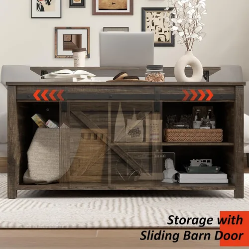 Vista 6 de PUKAMI Mesa de centro elevable con almacenamiento, mesa de centro de granja de 31.5 pulgadas para sala de estar, mesas de centro cuadradas con gran