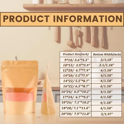 Vista 2 de 100 bolsas de papel kraft con ventana (3.6 x 5.5 pulgadas), bolsas de papel resellables para almacenamiento de alimentos, bolsa de regalo