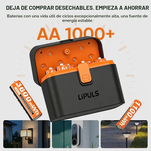 Vista 4 de 8 pilas AA y 4 AAA recargables de litio con cargador, paquete de 12 baterías de 1.5 V Triple A doble A, recargable, batería de litio de larga