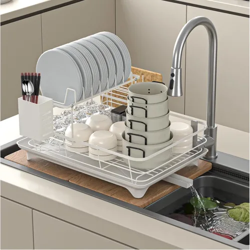 Vista 4 de Vergissm Escurridor de platos, escurridor de platos de drenaje automático para encimera de cocina, estante desmontable de gran capacidad