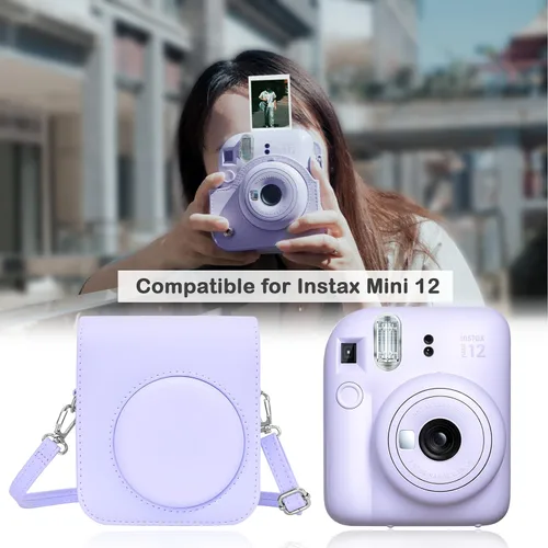 Vista 2 de MUZIRI KINOKOO Funda protectora para cámara instantánea Instax Mini 12, piel sintética premium Fuji Mini 12 funda de transporte con correa ajustable