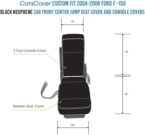 Vista 4 de CarsCover Fundas para asiento delantero de auto, de neoprene, hecho a medida para Ford F150 F250 F350, Pickup, color gris y negro, para asiento