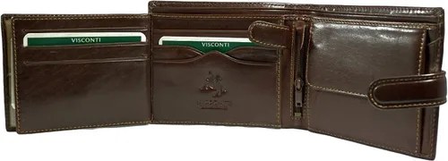 Vista 9 de Visconti Monza - Cartera italiana esmaltada de piel suave con 5 pliegues cuádruples, Marrón