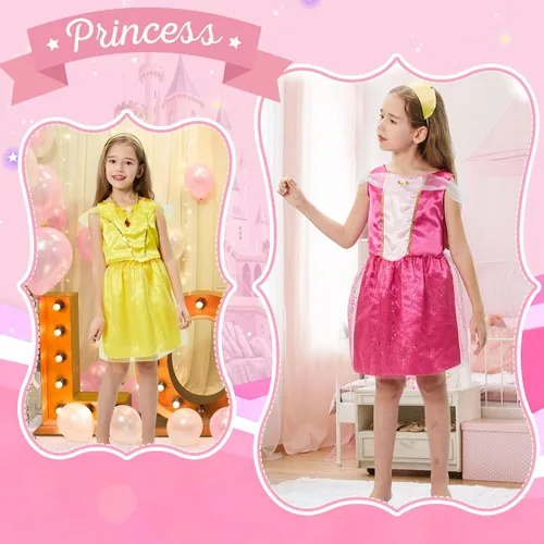Vista 4 de Tacobear Princess Dress Up Clothes for Little Girls Dress Up Trunk Set Elsa Mermaid Snow White Belle Sleeping Beauty Pretend Play Costume Halloween
