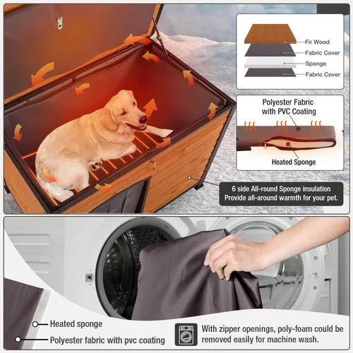 Vista 2 de Casa para perros climatizada con aislamiento al aire libre para perros pequeños, medianos y grandes, refugio para perros con marco de hierro