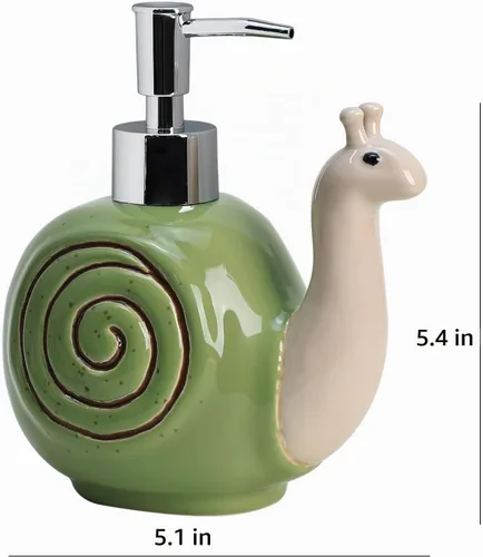 Vista 2 de Colias Wing Dispensador de jabón con forma de caracol retro de cerámica con bomba de plástico, botella de jabón de loción recargable, botella