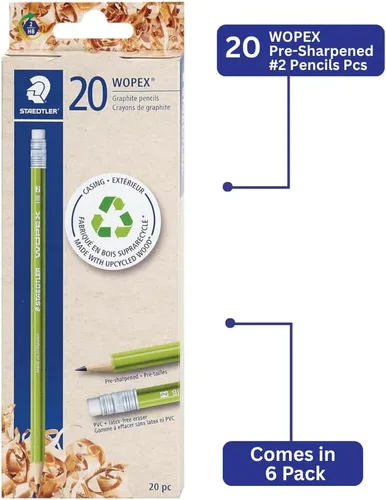 Vista 2 de STAEDTLER WOPEX - Lápices preafilados #2, paquete de 6, 20 unidades por caja (120 unidades) Forma triangular ergonómica, resistente a la rotura