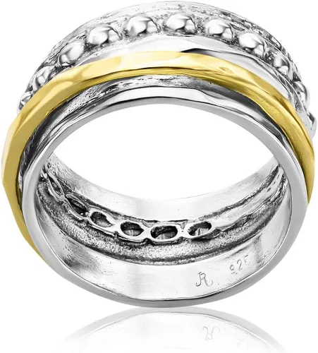 Vista 6 de 925 Sterling Silver14K Gold Plated Silver Spinner Ring Unisex, Bold Hammered BeadedFreshwater Pearl Floral Etched and Hammered, Oxidized