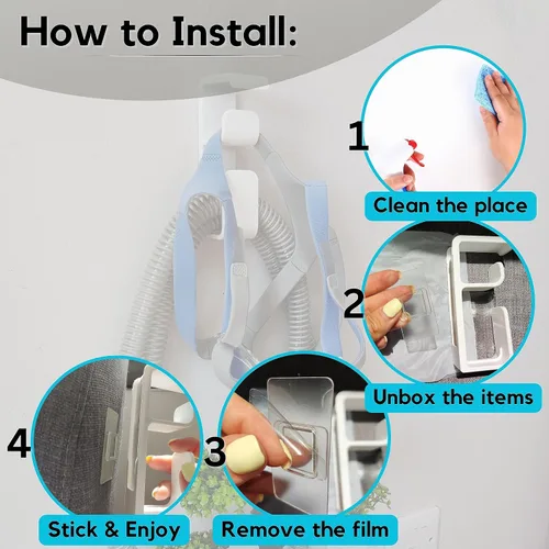 Vista 7 de Soporte para colgar manguera CPAP, organizador de manguera extraíble ajustable, soporte para máscara, antideslizante, soporte de tubo de manguera