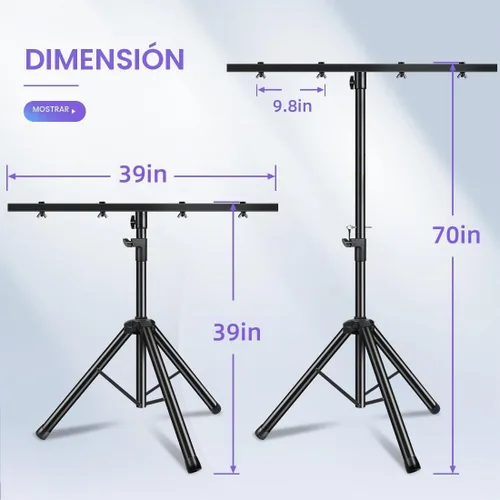 Vista 3 de PPH-Sisy Soporte de luz para DJ, resistente, para trípode, barra en T, luces de escenario, ajustable, 39-70 pulgadas, montaje de trípode