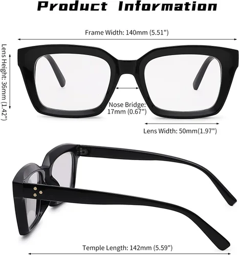 Vista 4 de COASION Lentes de bloqueo de luz azul, lentes clásicos gruesos con montura cuadrada para mujeres y hombres