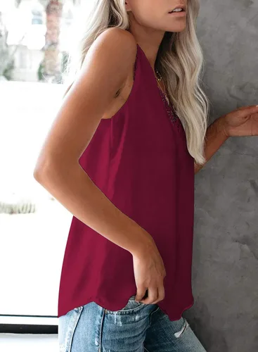 Vista 250 de VIISHOW - Camiseta sin mangas, sexy, con cuello en V y bordes de encaje para mujer, camisola de vestir, camisas de gasa, sin mangas, casuales
