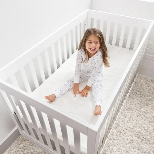 Vista 2 de HALO DreamWeave Colchón de cuna y para niños pequeños - 100% colchón transpirable y núcleo, diseño de 2 etapas de doble cara, funda lavable a