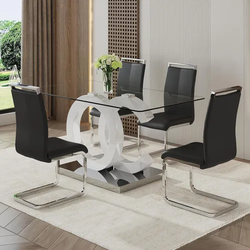 Vista 7 de Juego de mesa de comedor de vidrio Ebullient para 4, juego de mesa de comedor de 5 piezas, mesa de comedor de vidrio templado, mesa de comedor