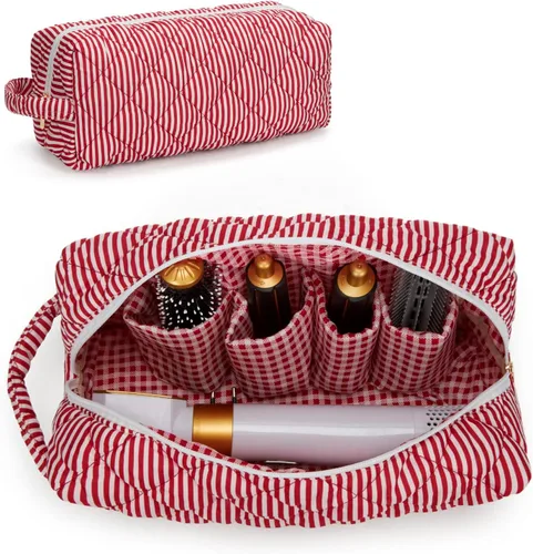 Vista 11 de Bolsa de viaje para herramientas para el cabello, compatible con Dyson Airwrap acolchada con estampado de leopardo, estuche de viaje para Shark