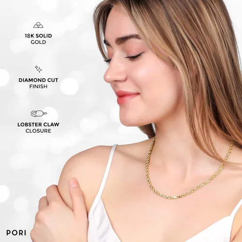 Vista 3 de PORI JEWELERS 18K Yellow Gold 15MM 18MM 2MM 25MM 3MM 4MM or 5MM Diamond Cut Rope Chain Necklace Unisex Sizes 16-30