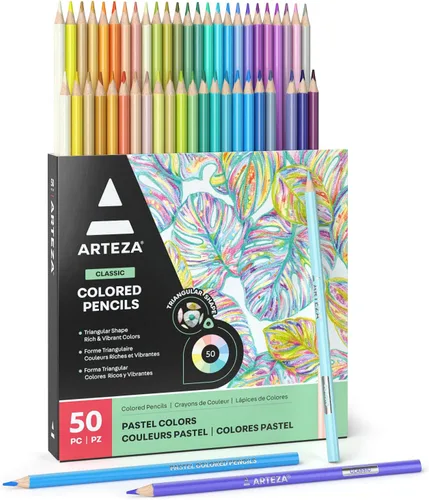 Vista 10 de ARTEZA Lápices de colores para adultos, 72 lápices de colores, lápices de dibujo triangulares para artistas, suministros de arte para ilustrar