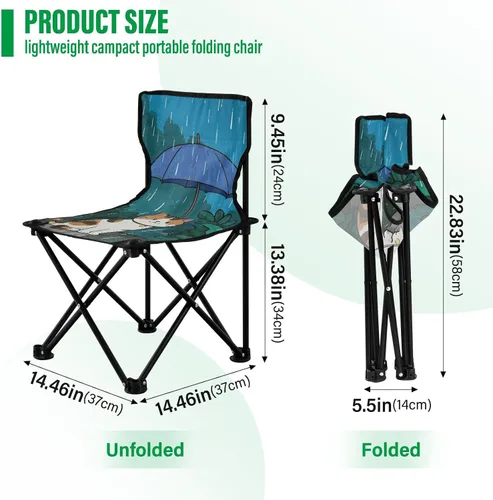 Vista 3 de Sillas portátiles compactas de gato blanco de dibujos animados para adultos, ultraligera, ultraligera, incluye bolsa de transporte, sillas al aire