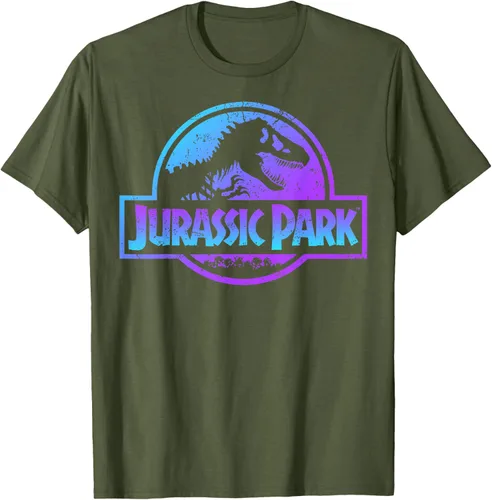 Vista 53 de Jurassic Park Camiseta de manga corta con logotipo Fossil azul y morado Negro