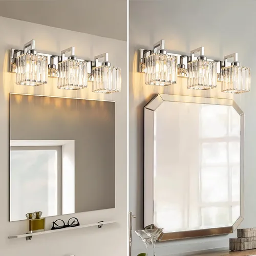 Vista 3 de Moderna lámpara de cristal para pared/tocador de baño, de 3 luces, color cromo Cromo torcido