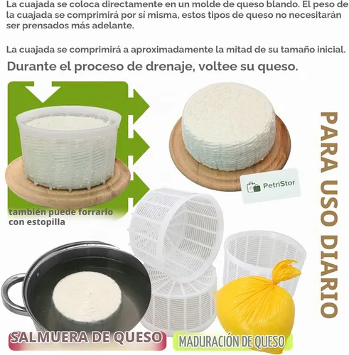 Vista 6 de PetriStor Molde de queso suave para queso, 3 piezas, 1.25 cuartos de galón, molde de queso mediano, suministros caseros para hacer queso, molde