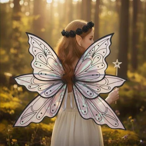 Vista 7 de Alas grandes de hadas doradas para adultos, alas transparentes y brillantes, disfraz de hada de mariposa, disfraz de Halloween, alas de ángel