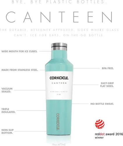 Vista 3 de Botella/termo de acero inoxidable con aislamiento de Corkcicle Vinnebago, 16 onza, Negro mate