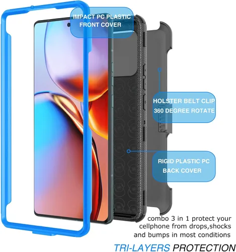 Vista 7 de Tekcoo Funda para Motorola Edge+ 2023 Edge 40 Pro X40 XT2301 - Clip de cinturón de bloqueo con función atril absorbente de golpes y cubierta