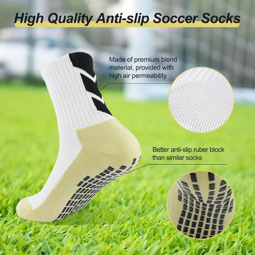 Vista 2 de Quainess Mill Calcetines de fútbol para hombre antideslizantes antideslizantes almohadillas de agarre para fútbol
