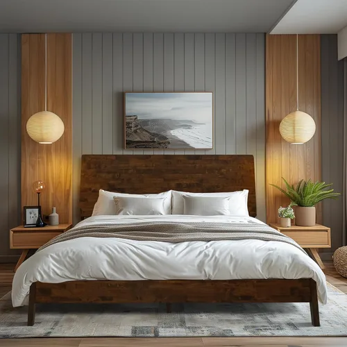 Vista 11 de Acacia Serenity - Base de cama con cabecero de madera maciza, base de cama Queen, cabecera alta de madera compatible con todo tipo de colchones,