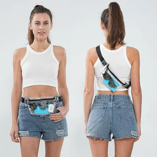 Vista 7 de TINYAT - Cangurera transparente pequeña aprobada para el estadio para mujeres, bolsa de cinturón transparente impermeable para conciertos, deportes