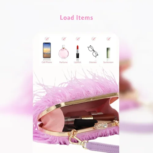 Vista 2 de Bolso de mano para mujer, bolso de mano de plumas, bolso de noche, bolso cruzado de hombro, bolso de fiesta de boda