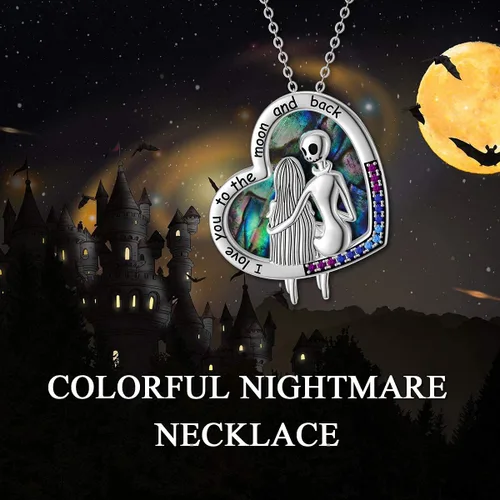 Vista 6 de ONEFINITY - Collar de pesadilla de plata de ley con colgante de corazón infinito, collar de calavera para regalo de cumpleaños para mujeres, esposa