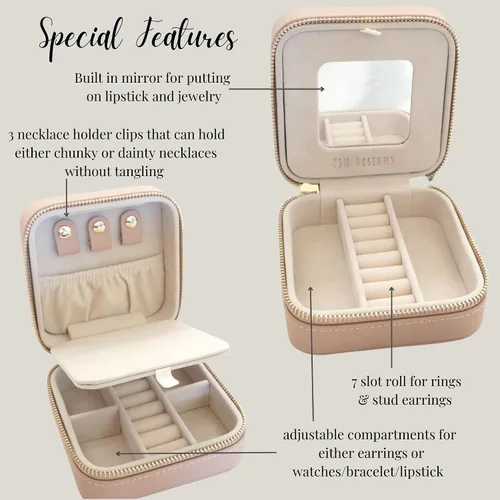 Vista 4 de YSM Designs Caja organizadora de joyas de viaje, joyero de viaje, pequeño joyero para mujer, estuche de viaje de joyería, caja organizadora