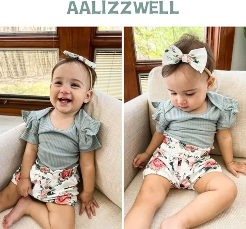 Vista 2 de Aalizzwell Body acanalado con pantalones cortos para bebé, ropa de verano